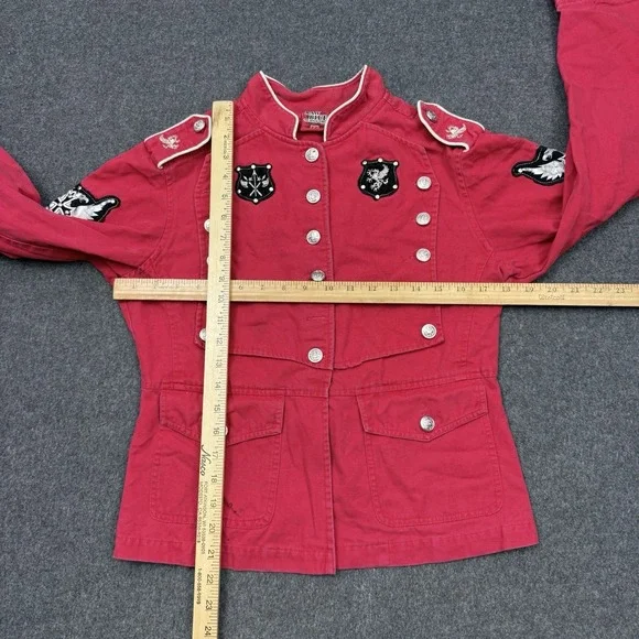 Raw Blue Military Jacket Large Red Embroidered Patch Button Coat - Picture 9 of 16